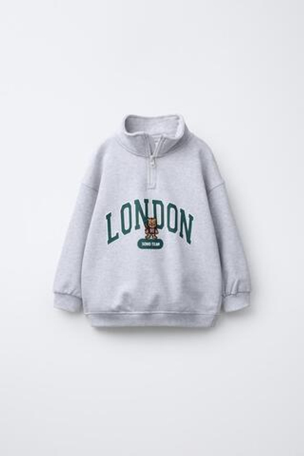 ZARA ТОЛСТОВКА С ВЫШИВКОЙ «МЕДВЕДЬ», СЕРЫЙ МЕЛАНЖ