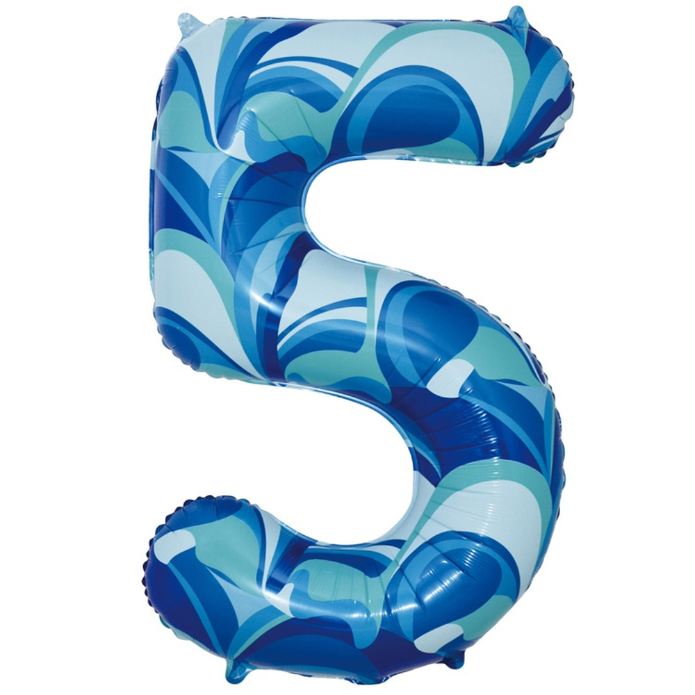 Шар Фольгированный Цифра 5 Мрамор голубой (Голубой)