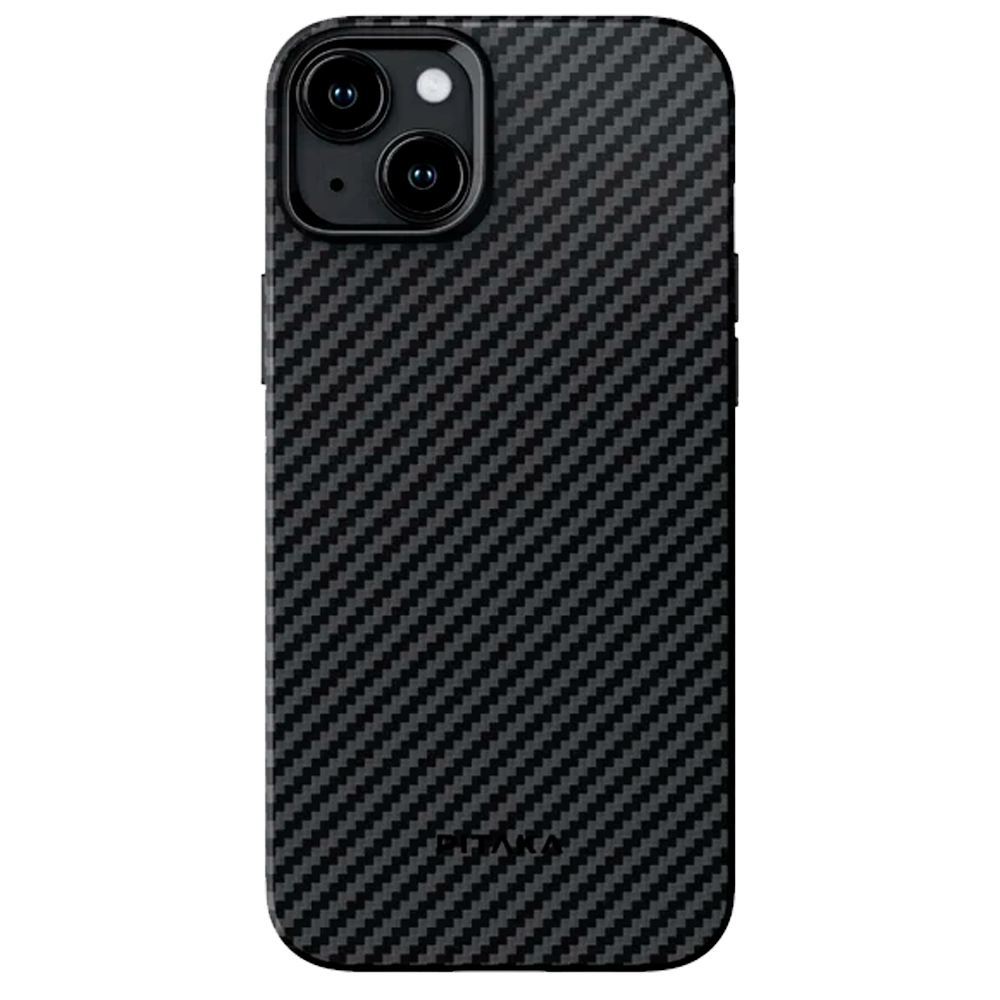 Чехол из арамидного волокна с поддержкой MagSafe PITAKA MagEZ Case Pro 4 1500D для iPhone 15 Plus, Black / Grey Twill (Cаржевое переплетение)