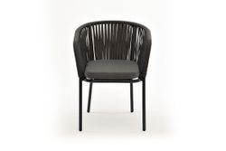 "Бордо" стул плетеный из роупа, каркас алюминий темно-серый (RAL7024) муар, роуп серый 15мм, ткань серая 017