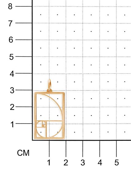 Фото подвески золотое сечение в квадратном контуре из серебра с позолотой на размерной сетке