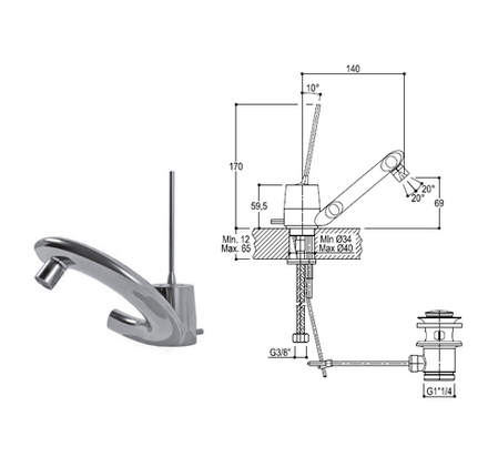 Смеситель для биде и рукомойников Ritmonio Paolo&Francesca с донным клапаном, хром F0BA0520CRL