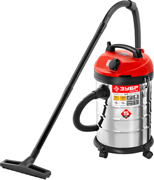 Пылесос строительный Зубр М3 1,4кВт 180мбар 30л нерж., розетка
