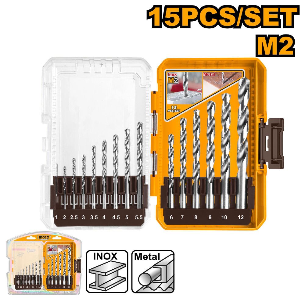 Набор сверл по металлу INGCO AKDL51508 INDUSTRIAL 15 шт. 1-12 мм