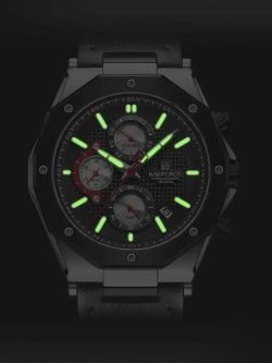 Часы наручные кварцевые NAVIFORCE на кожаном ремешке, серебристый/темно-серый W8750-03