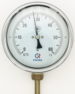 Термометр биметаллический БТ-52.211 (0+60)100мм, G1/2, 1.5, радиальный, показывающий