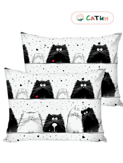 Постельное белье сатин Milky Garden "Tomcat" 2-спальное Наволочка 50х70 см 2 шт Простынь 240x215 см Пододеяльник 175x215 см