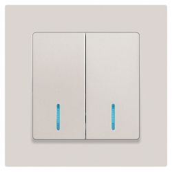 Выключатель Intro Accent 6-105-06 двойной с подсветкой, 10А-250В, IP20, СУ, AL/CU, перламутр