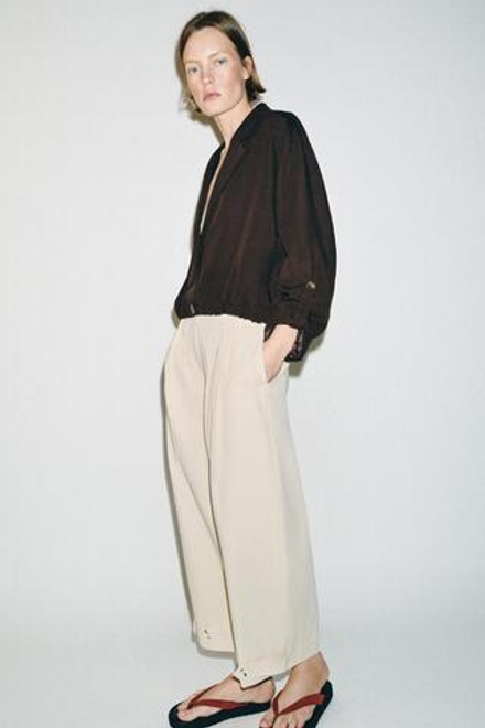 ZARA БРЮКИ BARREL С РЕГУЛИРУЕМЫМ НИЗОМ, ЭКРЮ