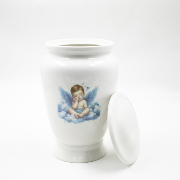Урна для праха фарфор Амфора детская "Ангел на облаке" цветная