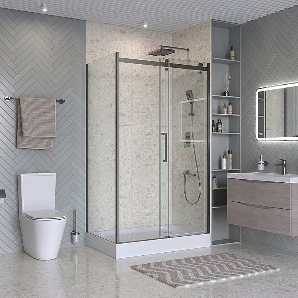 Душевой уголок BelBagno Marino 2-AH-1 130x100 стекло прозрачное/профиль оружейная сталь