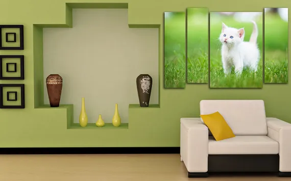 Модульная картина "Белый котенок"