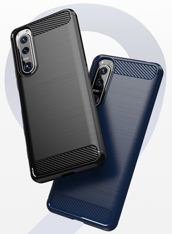 Чехол темно-синего цвета в стиле карбон для смартфона Sony Xperia 5 III генерация с 2021 года, серия Carbon от Caseport