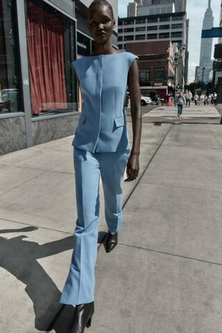 ZARA ПРИТАЛЕННЫЙ ЖИЛЕТ, СИНИЙ