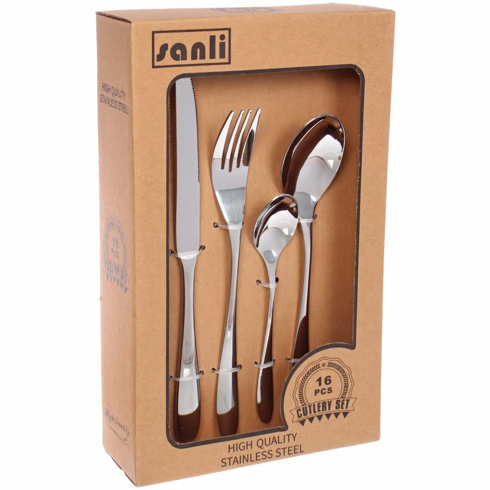 Набор столовых приборов «SANLI» 16шт (4ножа, 4вилки, 4ст.ложки, 4ч.ложки), цвет серебро