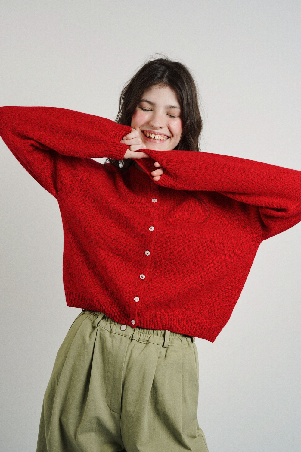 Кардиган из кашемира с мериносом красного цвета