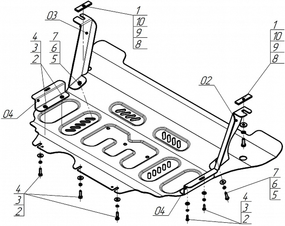 Защита картера двигателя, КПП. 2 мм, Сталь. для Volkswagen Tiguan L Pro 2024-н.в., Motodor.72709