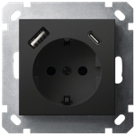 Розетка SCHUKO© с USB A+C с защитными шторками 16A 250V~ 2P+T USB 25W, цвет черный матовый (soft touch)