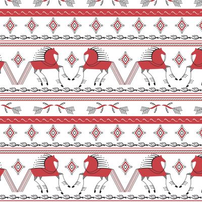 Мезенская роспись. Лошади и птицы