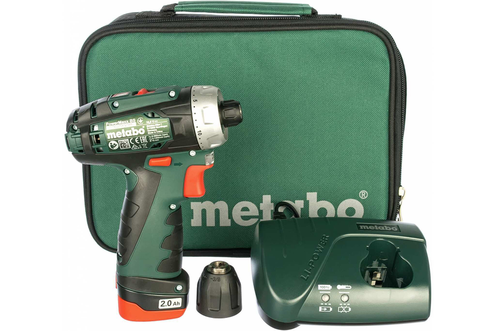 Аккумуляторная дрель-шуруповерт Metabo PowerMaxx BS 2014 12 В, 2.0 А·ч x1, сумка 600079500