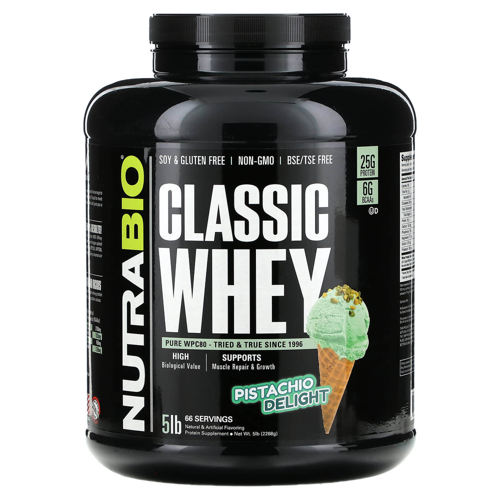 NutraBio, классический сывороточный протеин, со вкусом фисташек, 2268 г (5 фунтов)