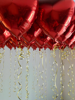 АКЦИЯ 14 февраля Воздушные шары под потолок, сердца красные, 30шт №2224