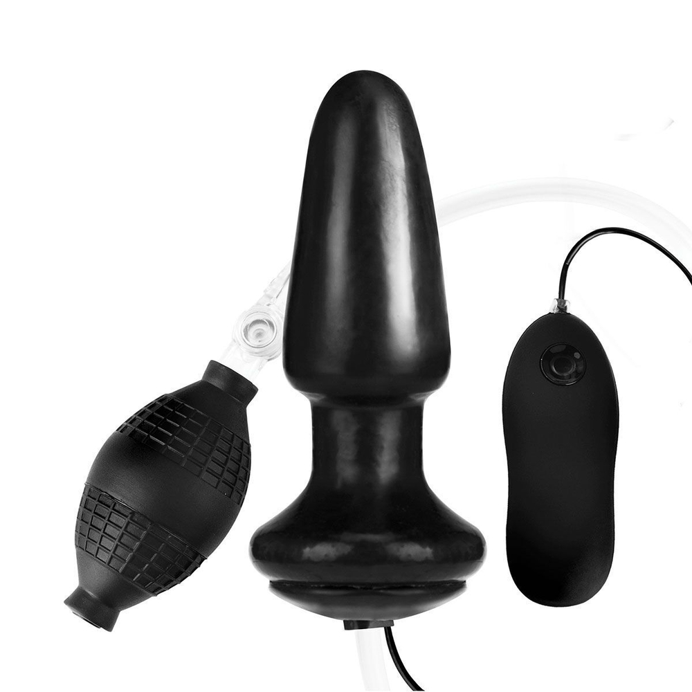 Надувная вибрирующая анальная пробка Inflatable Vibrating Butt Plug - 10,2 см. (Цвет: черный)