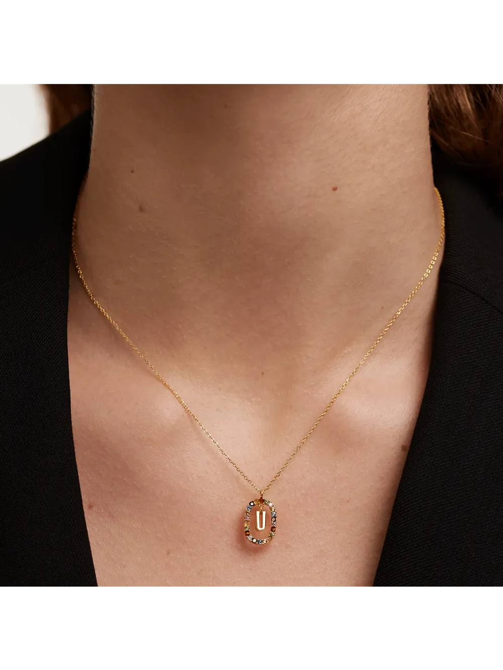 Колье Буква U серебро 925 пробы покрытое золотом