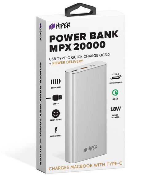 Power Bank Hiper 20000 mAh MPX20000 Silver