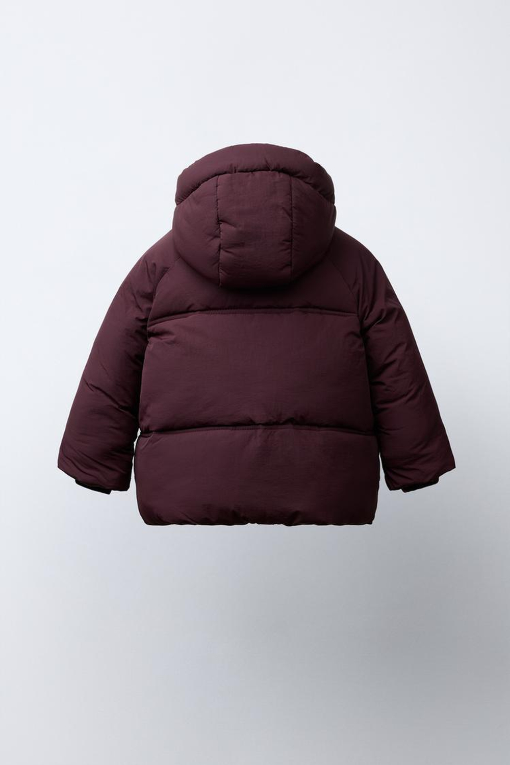 ZARA СТЕГАНАЯ КУРТКА С КАПЮШОНОМ WATER REPELLENT, БОРДОВЫЙ