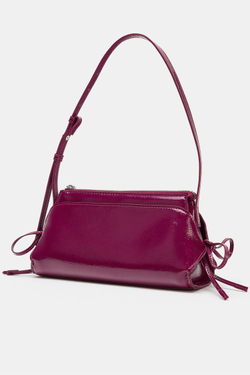 ZARA СУМКА С БАНТАМИ НА ПЛЕЧО, БАКЛАЖАННЫЙ