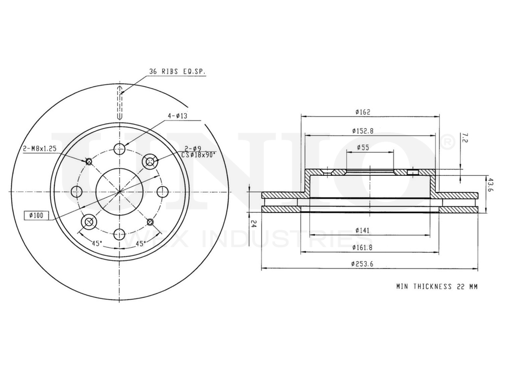 Диск тормозной передний UNIO BRD-20283