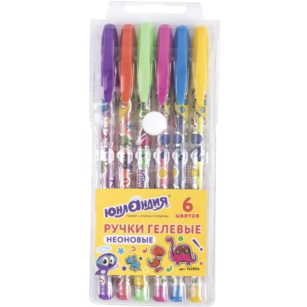 Ручки гелевые набор Юнландия НЕОН 0,7мм НАБОР 6шт корпус с печатью ассорти (1)