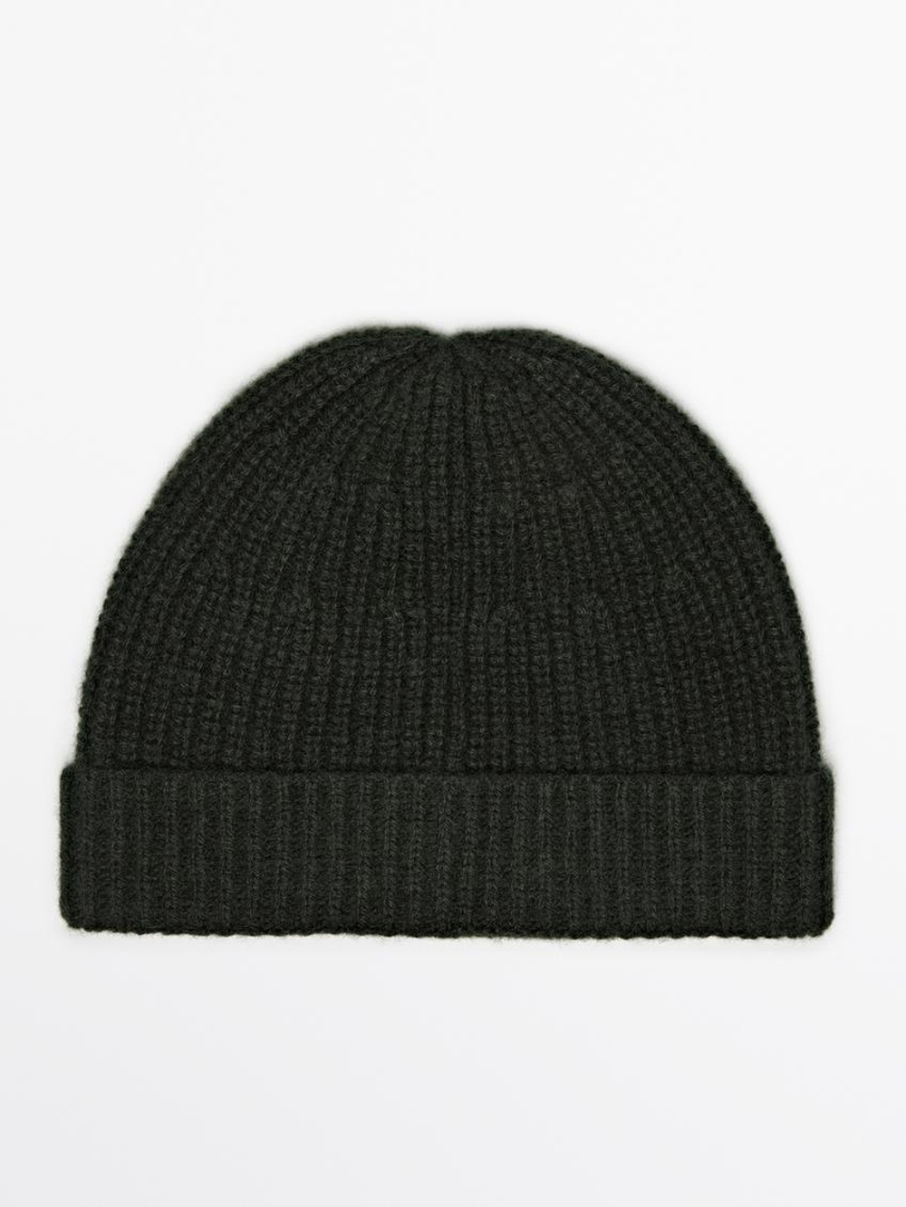 Massimo Dutti Шапка бини из 100% кашемира в рубчик, темно-зеленый