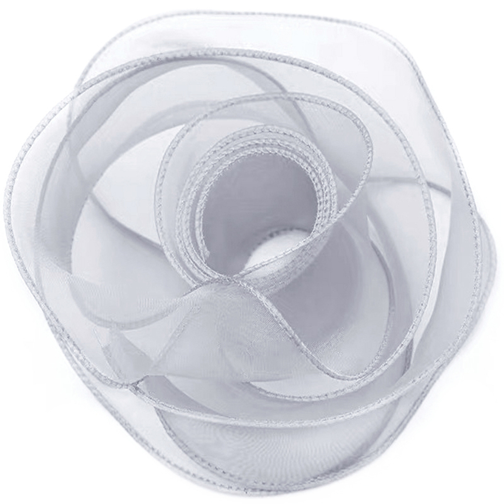 Лента декоративная (4 см*9,14 м) Органза с леской Серебро