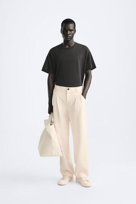 ZARA БРЮКИ С ЗАЩИПАМИ, ЖЕЛТОВАТО-БЕЛЫЙ
