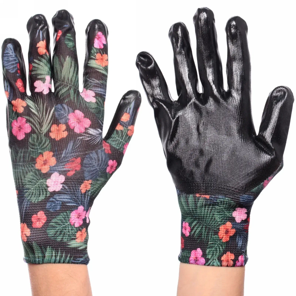 Перчатки нейлоновые «Фантазия-Тропики» с резиновым покрытием полуоблитые 8 р-р ДоброСад