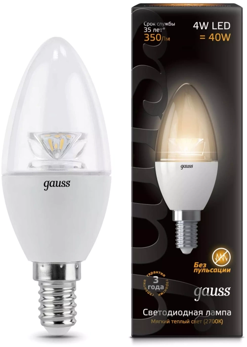 Лампа Gauss LED Candle Cristal Clear 4W E14 27 103201104