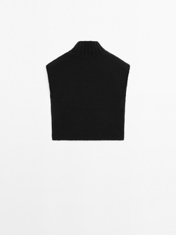 Massimo Dutti Трикотажный жилет с высоким воротником, черный