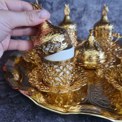 Кофейный набор "Тюльпан" на 6 персон с подносом/ACAR. Турция (золотистый 27 предметов)
