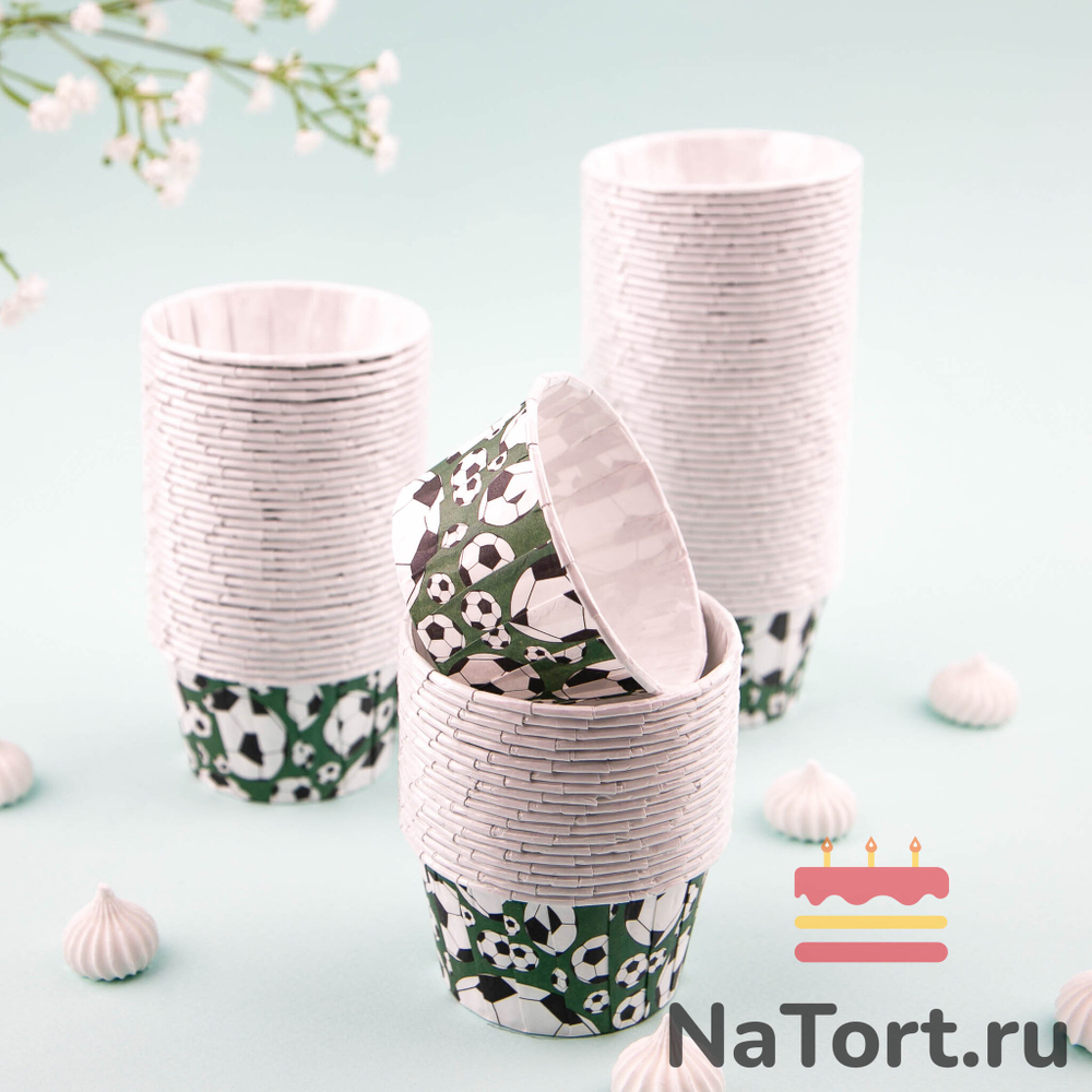 Формы бумажные с ламинацией «Маффин» 50х40 мм (Футбол) 100 шт