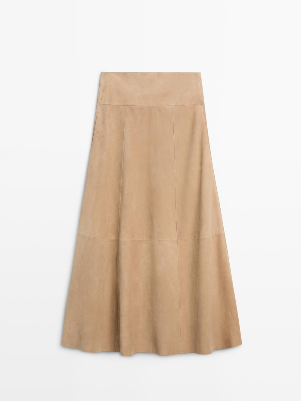 Massimo Dutti Юбка с поясом из замшевой кожи, песочный