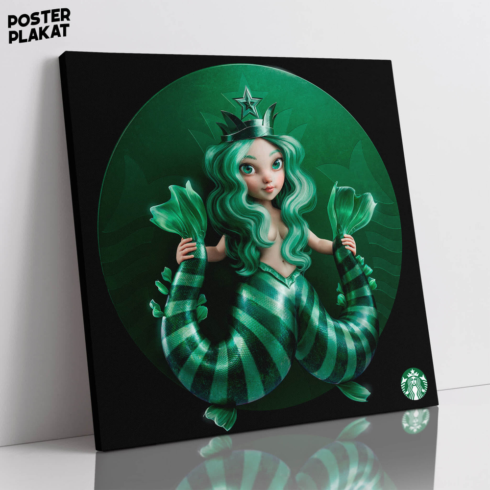 Картина для интерьера Русалка Старбакс / Starbucks на холсте, персонаж, холст с печатью на подрамнике, на стену, Постер Плакат