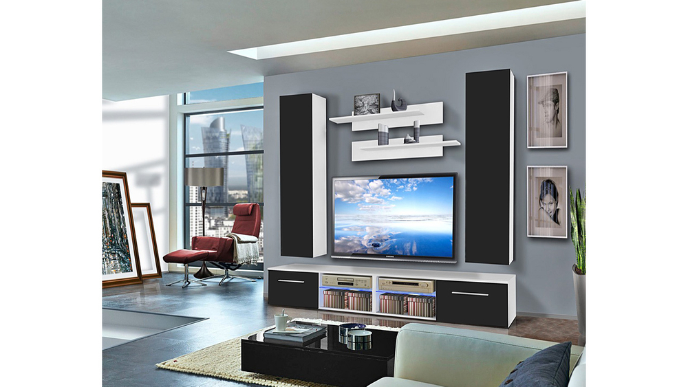 Гостиная 14 Черный 0190 / Белый Фасадный 0101 120*45*210 см, Черный, Белый Фасадный   Фиеста