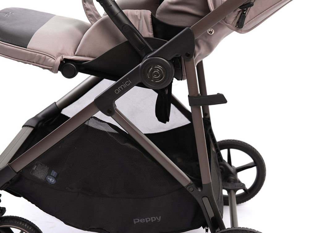Прогулочная коляска Peppy Amici с автокреслом Verona Black Sandstone рама Greige