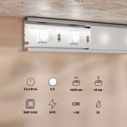 Светодиодная лента 14,4Вт/м 6000K IP20 24V Maytoni Base 201191