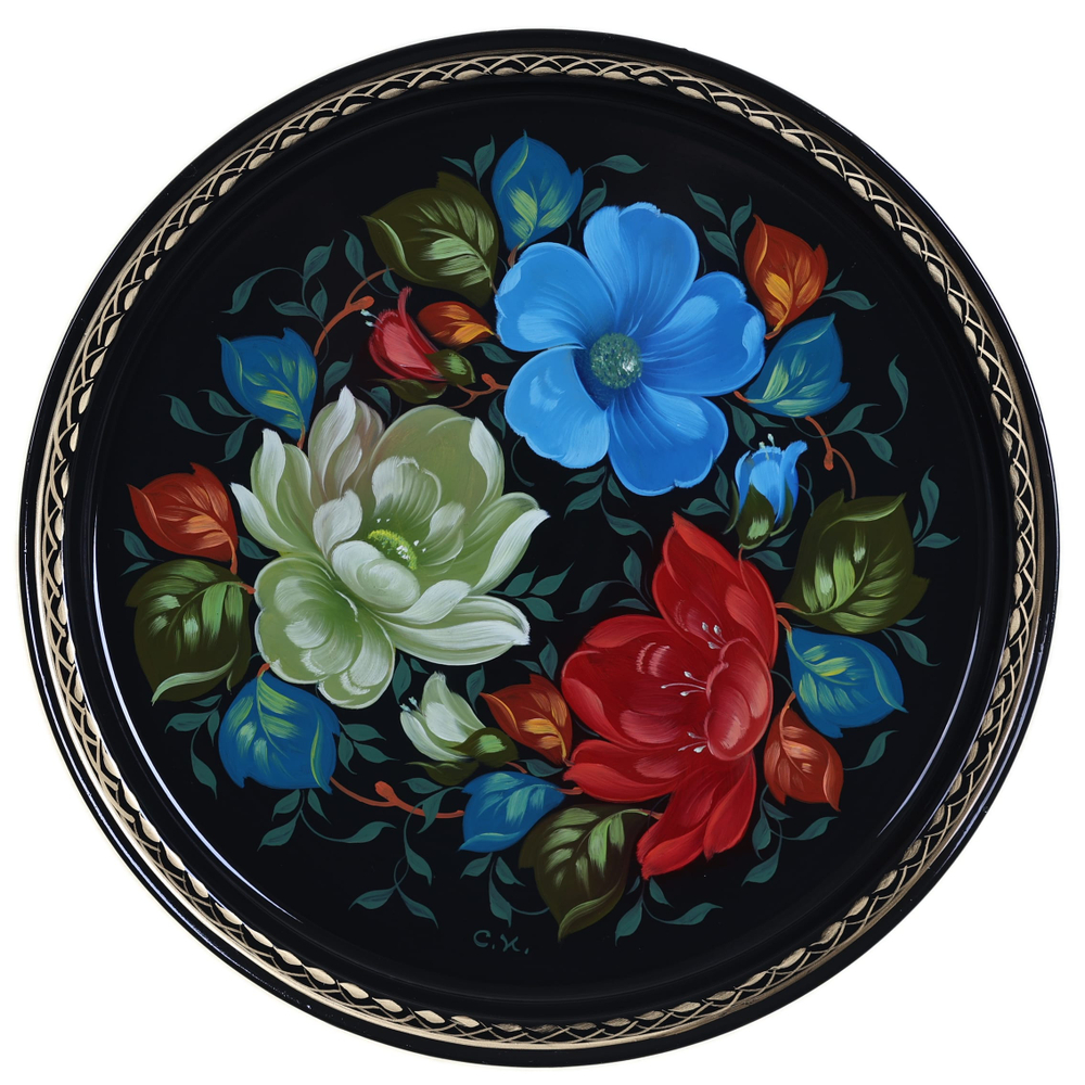 Жостовский поднос декоративный, размер 30 см (A9), металлический