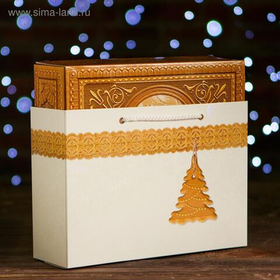 Новый год. Коробка картонная Шкатулка + пакет, 27 х 8,5 х 19 см