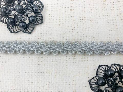 Тесьма люрекс Шанель плетеная, ш. 1,5 см, серебро