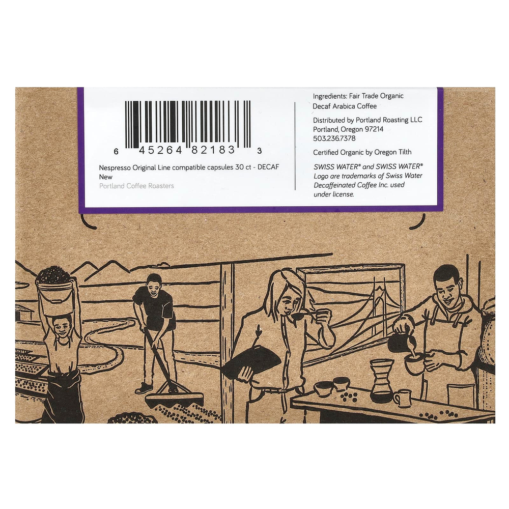 Portland Coffee Roasters, Кофе без кофеина, молотый обжаренный кофе, 30 капсул